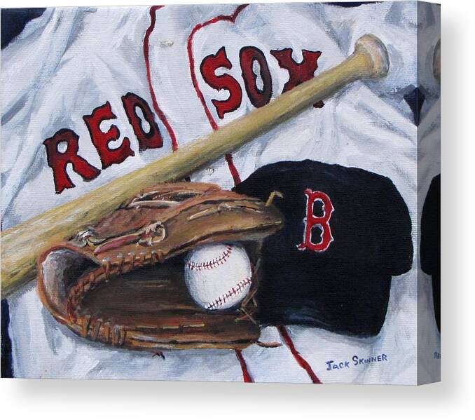 Red Sox Canvas Print featuring the painting Red Sox Number six by Jack Skinner