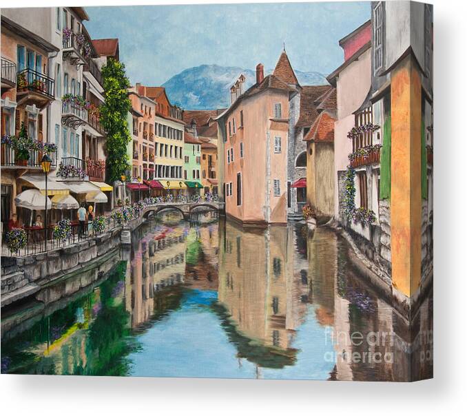Annecy France Art Canvas Print featuring the painting Reflections Of Annecy by Charlotte Blanchard
