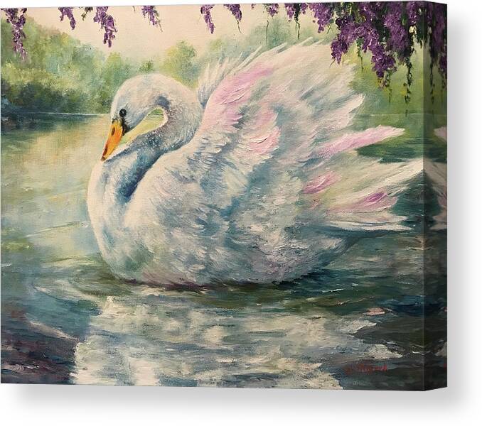 Swan Canvas Print featuring the painting Regal Swan by ML McCormick