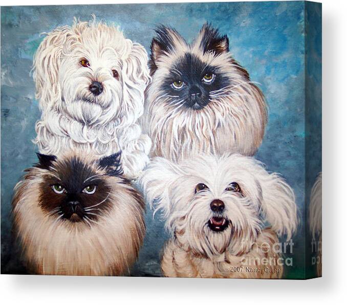Cats Canvas Print featuring the painting Reigning Cats N Dogs by Nancy Cupp