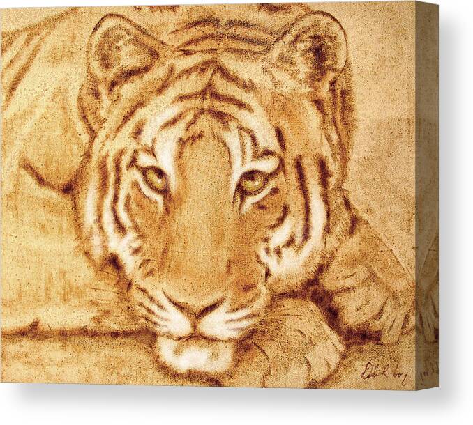 Scorched Canvas Print featuring the tapestry - textile Resting Tiger by Dale Loos Jr
