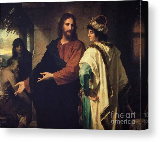 Christ And The Rich Young Ruler By Heinrich Hofmann Canvas Print featuring the painting Rich Young Ruler by Heinrich Hofmann by MotionAge Designs