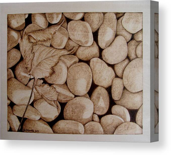 Pyrography Canvas Print featuring the pyrography River Bed by Jo Schwartz