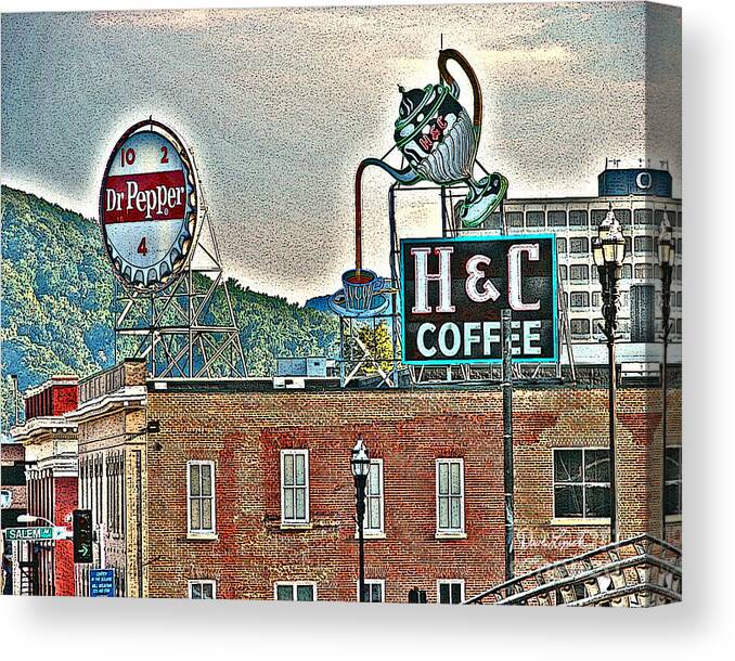 Roanoke Va Virginia Canvas Print featuring the photograph Roanoke VA Virginia - Dr Pepper and H C Coffee Vintage Signs by Dave Lynch