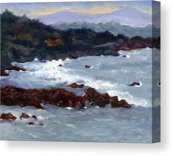 Ocean Canvas Print featuring the painting Rocky Surf by Linda Hiller