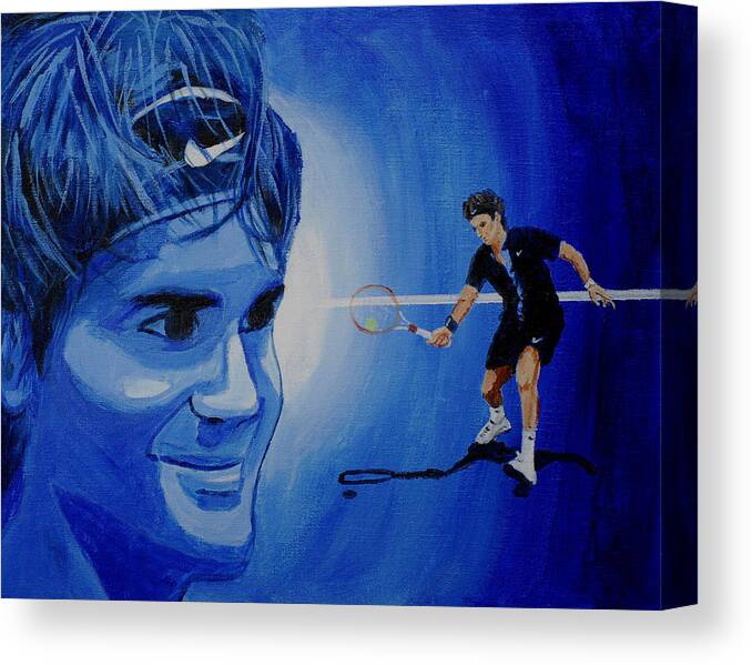 Roger Federer Canvas Print featuring the painting Roger Federer by Quwatha Valentine