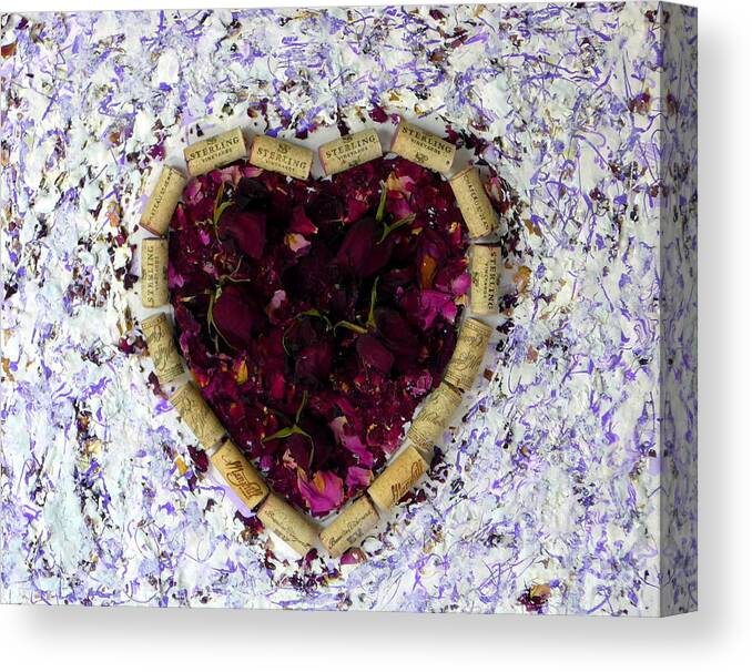 Rose Canvas Print featuring the painting Rose Heart Cork Collage by Mars Besso