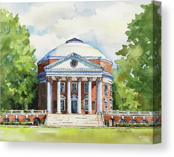 Uva Canvas Print featuring the painting Rotunda at the University of Virginia by Jan Finn-Duffy