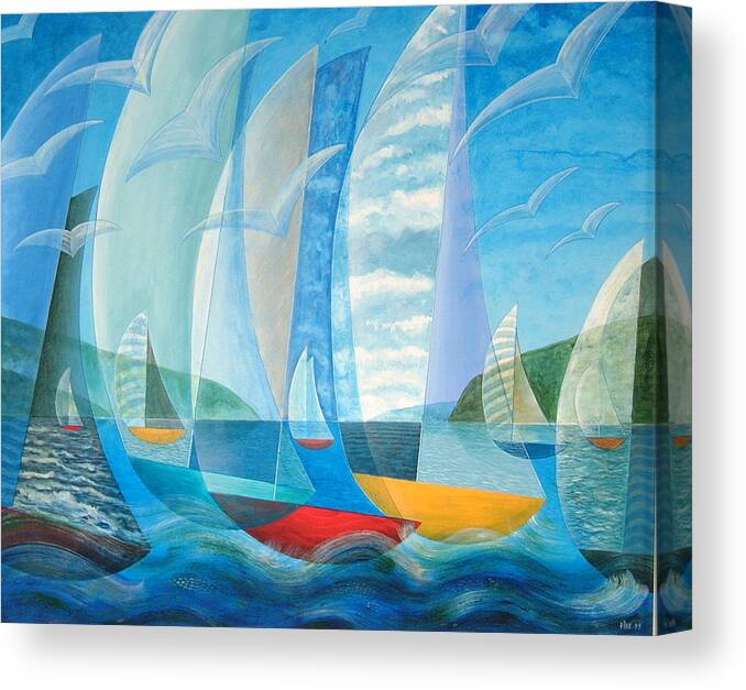 Boats Canvas Print featuring the painting Rough seas Calm Seas by Douglas Pike