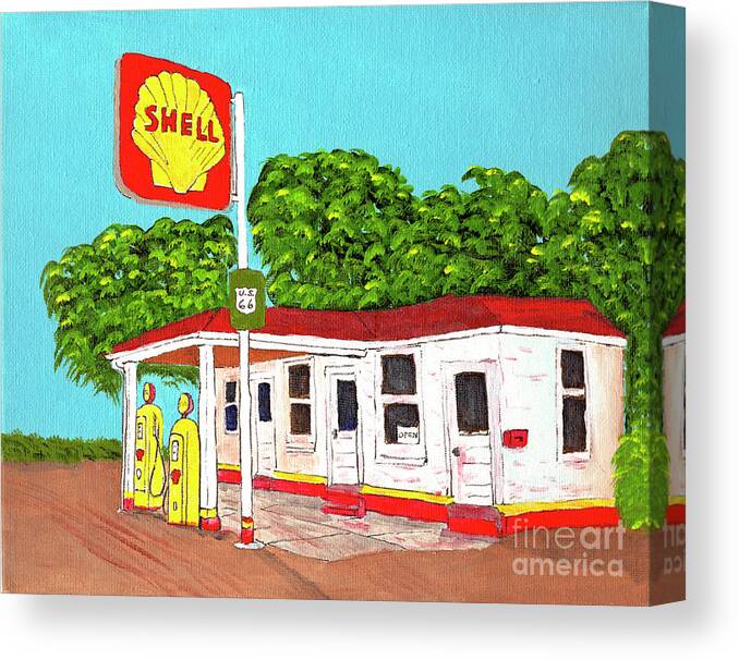 Shell Canvas Print featuring the drawing Rt 66 Shell Station by Stephen Bailey