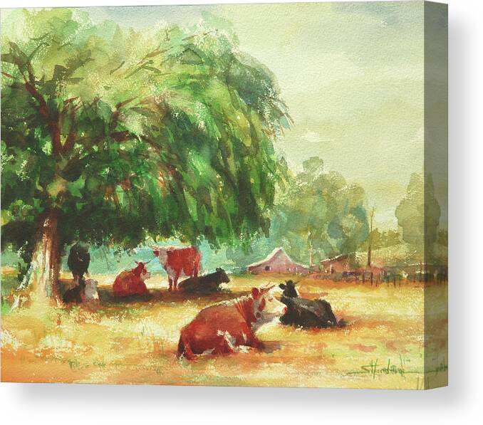 Cows Canvas Print featuring the painting Rumination by Steve Henderson