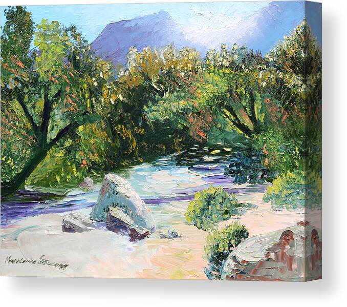 Landscape Canvas Print featuring the painting Sabino Canyon in the morning by Madeleine Shulman