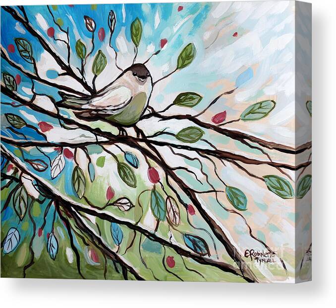 Birds Canvas Print featuring the painting Sage Glimmering Songbird by Elizabeth Robinette Tyndall