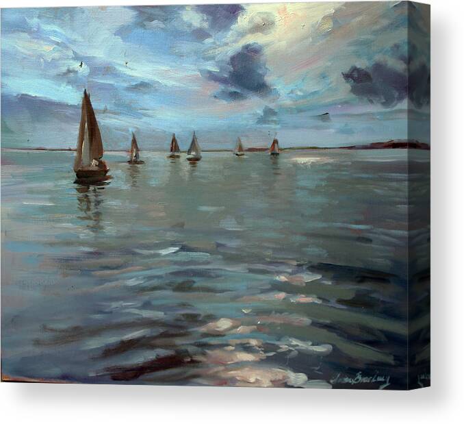 Sailboats Canvas Print featuring the painting Sailboats on the Chesapeake bay by Susan Bradbury