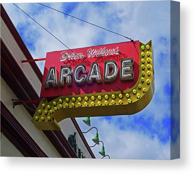 Salem Canvas Print featuring the photograph Salem Willows Arcade Sign Salem MA by Toby McGuire