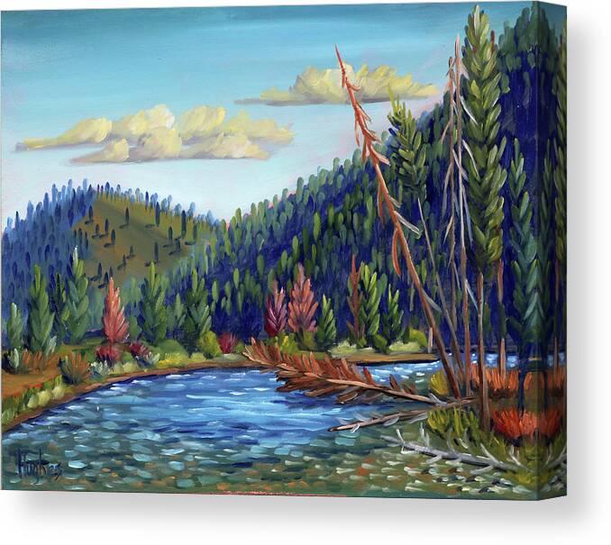 River Canvas Print featuring the painting Salmon River - Stanley by Kevin Hughes