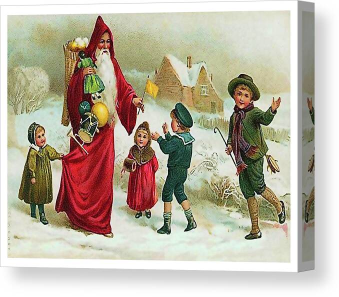 Santa Claus Canvas Print featuring the painting Santa with his gifts by Long Shot