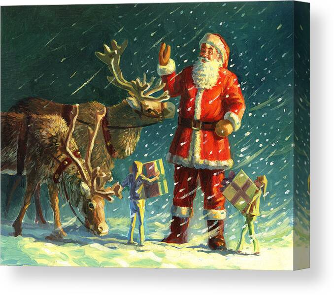 Santa Canvas Print featuring the painting Santas and Elves by David Price