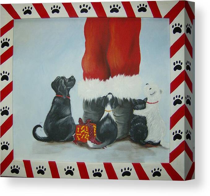 Santa Canvas Print featuring the painting Santa's Little Helpers by Debra Campbell