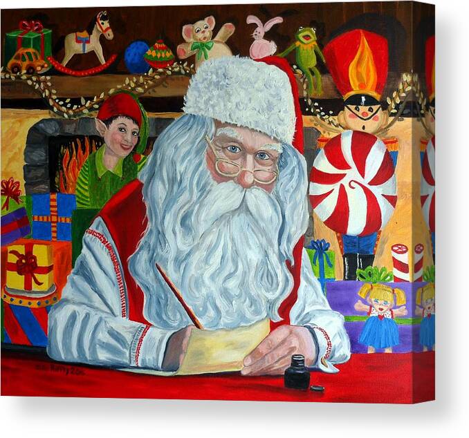 Santa Canvas Print featuring the painting Santa's Making A List-Christmas Holiday painting by Julie Brugh Riffey
