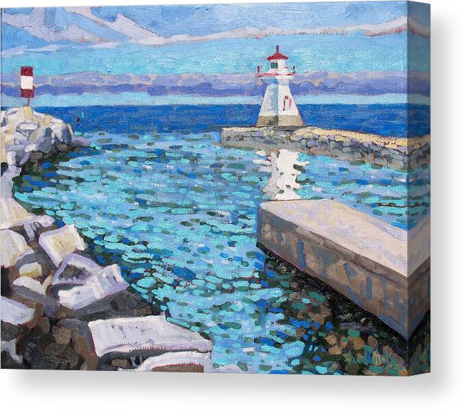 807 Canvas Print featuring the painting Saugeen Range Light by Phil Chadwick