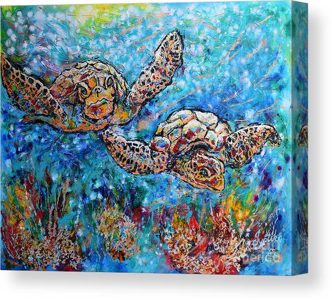 Marin Animals Canvas Print featuring the painting Sea Turtles by Jyotika Shroff