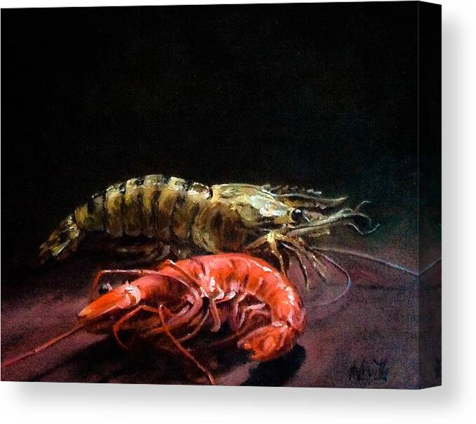 Still Life With Malaysian Tiger Prawns Canvas Print featuring the painting Seafood by Raouf Oderuth