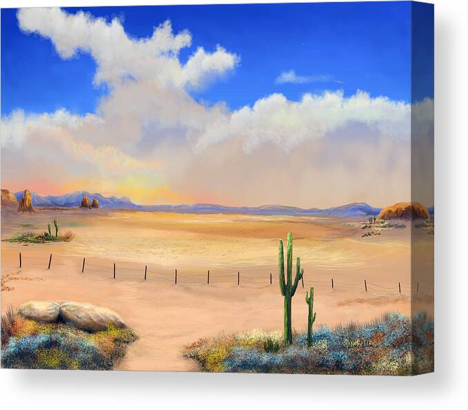 Desert Sun Canvas Print featuring the painting Setting Desert Sun by Sena Wilson