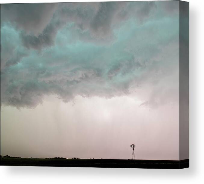 Kansas Canvas Print featuring the photograph Shelf Cloud and Windmll -04 by Rob Graham