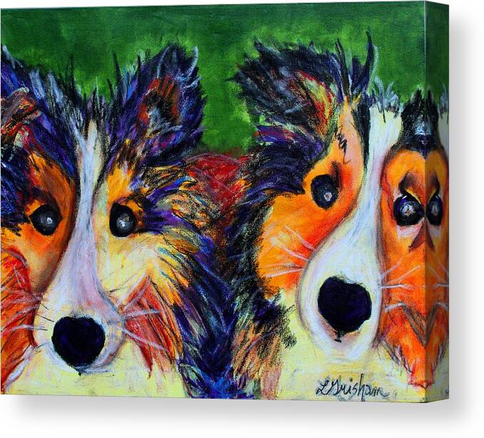 Sheltie Canvas Print featuring the painting Sheltie- Whisper and Secret by Laura Grisham