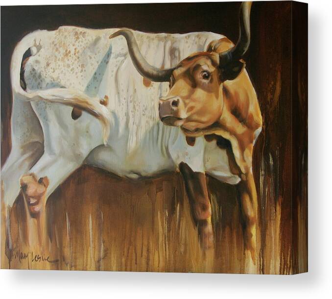 Steer Canvas Print featuring the painting Shoo Fly by Mary Leslie