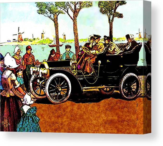 Vintage Automobile Canvas Print featuring the painting Showing Off the New Car by Cliff Wilson