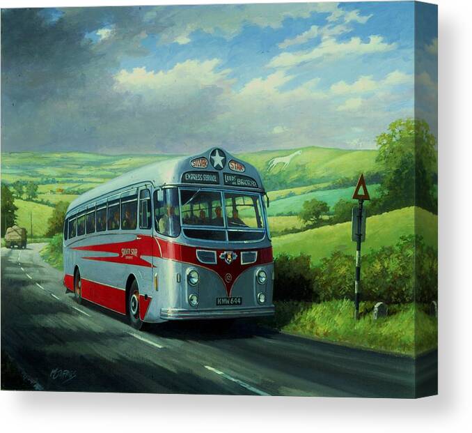 Commission A Painting Canvas Print featuring the painting Silver Star Leyland coach by Mike Jeffries