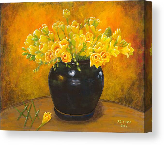 Freesia Canvas Print featuring the painting A gift from the past by Helian Cornwell