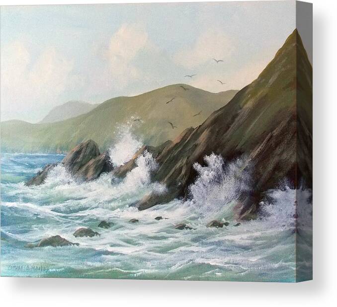 Skellig Canvas Print featuring the painting Skellig Waves by Cathal O malley