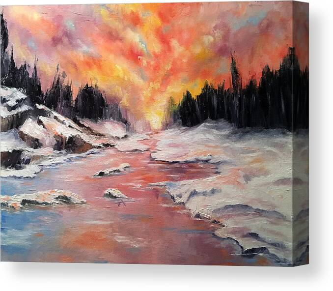 Sunset Canvas Print featuring the painting Skies of Mercy by Meaghan Troup