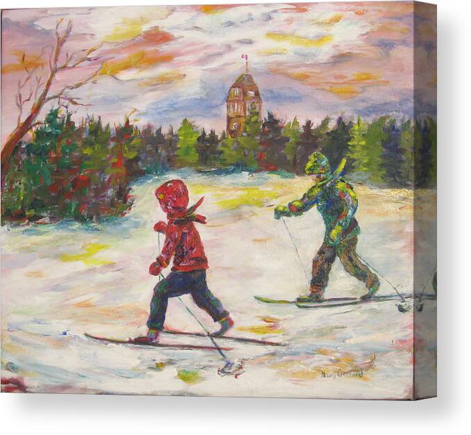 Skiing Canvas Print featuring the painting Skiing in the Park by Naomi Gerrard