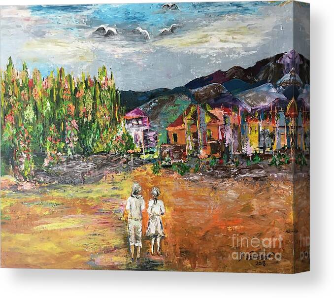 Original Painting Canvas Print featuring the painting Small town in the mountains by Maria Karlosak