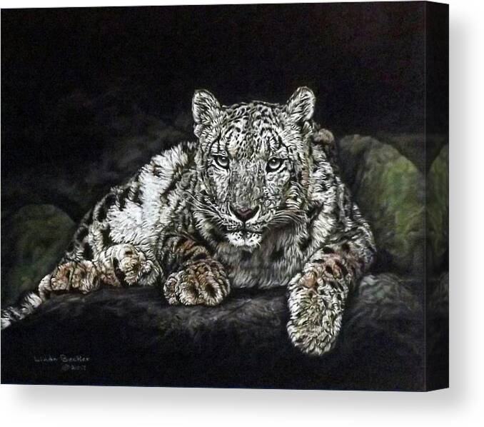 Snow Leopard Canvas Print featuring the painting Snow Leopard by Linda Becker