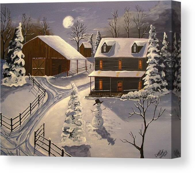 Folk Art Canvas Print featuring the painting Snow - Silence And Warmth by Debbie Criswell