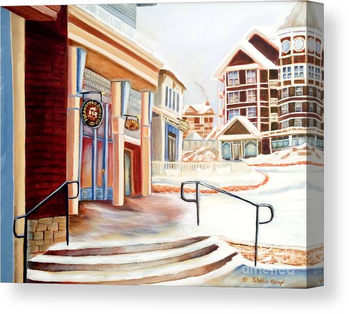 Art Canvas Print featuring the painting Snowshoe Village Shops by Shelia Kempf