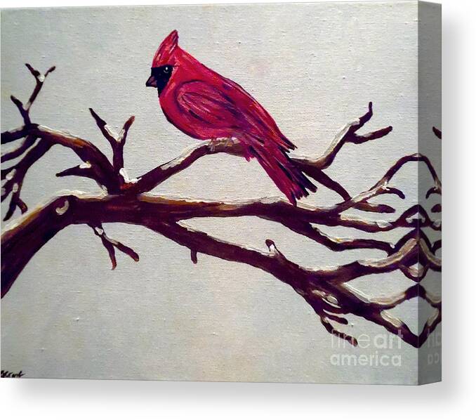 Cardinal Snow Canvas Print featuring the painting Snowy Solitude by Jilian Cramb - AMothersFineArt