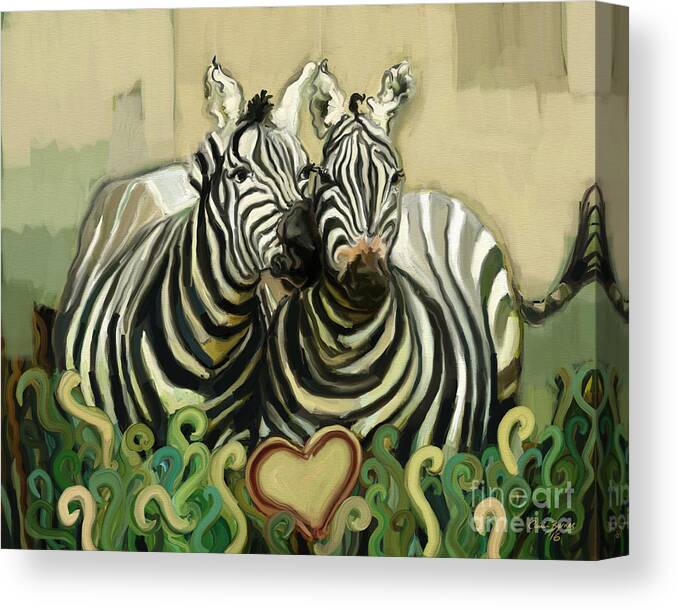 Zebra Canvas Print featuring the painting So In Love by Carrie Joy Byrnes