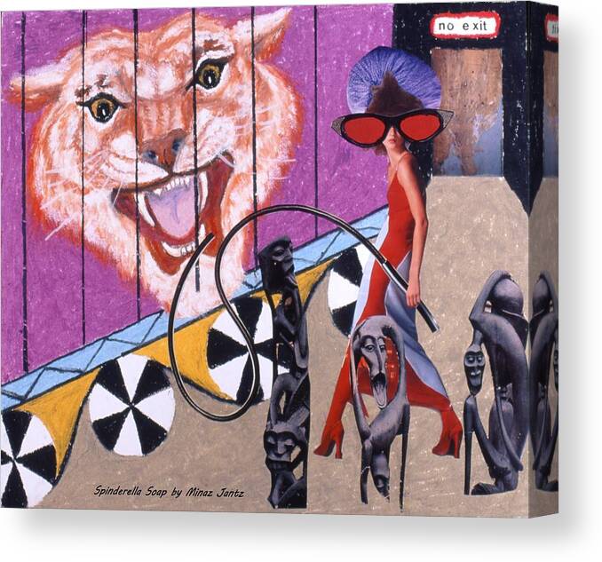 Tiger Canvas Print featuring the drawing Soap Scene #15 Tiger in a Cage by Minaz Jantz