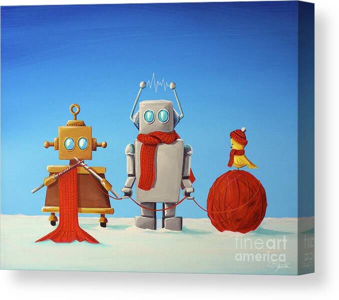 Robots Canvas Print featuring the painting Soft Wear Engineers by Cindy Thornton
