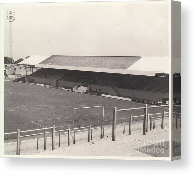  Canvas Print featuring the photograph Southend United - Roots Hall - East Stand 1 - BW - 1960s by Legendary Football Grounds