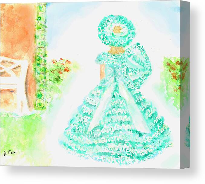 Sputhern Belle Canvas Print featuring the painting Southern Belle in Green Dress by Jerry Fair