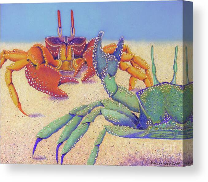 Crab Canvas Print featuring the pastel Sparring for Supper by Tracy L Teeter 