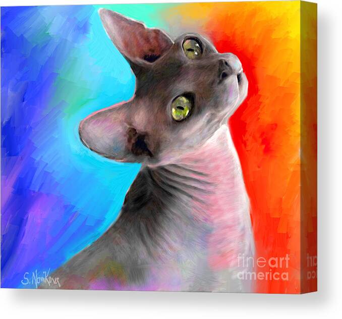 Sphynx Cat Canvas Print featuring the painting Sphynx Cat painting by Svetlana Novikova