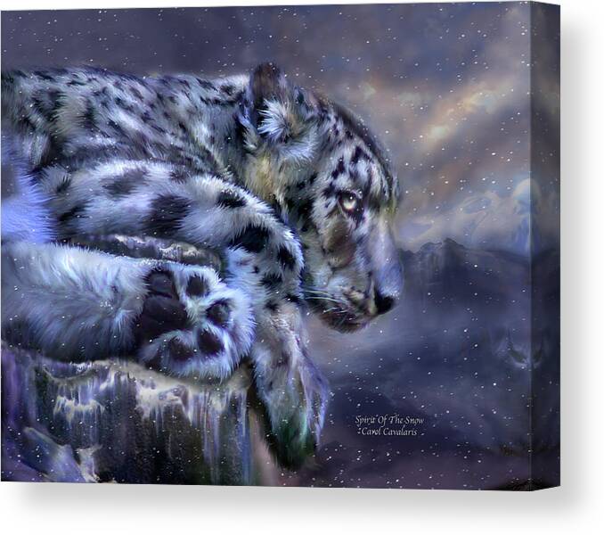 Snow Leopard Canvas Print featuring the mixed media Spirit Of The Snow by Carol Cavalaris